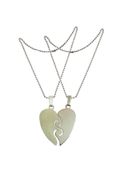 Two Pieces Couple Heart Shape Necklace by Menjewell 